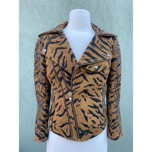 Free People New Romantics Tiger Print Moto Jacket Beaded Embellished / XS